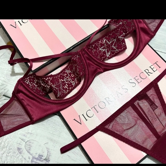 V.S. 2PC-Strappy Star Emblished Balconette Bra & Sheer Thong Set-32D - Picture 4 of 4
